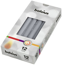 Load image into Gallery viewer, Bolsius Tapered Candles Individually Wrapped in Cello, 24.5 x 2.4cm - Silver, per Piece or Box of 12