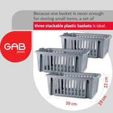 Load image into Gallery viewer, Gab Plastic Set of 3 Stackable Baskets, 39cm - Silver
