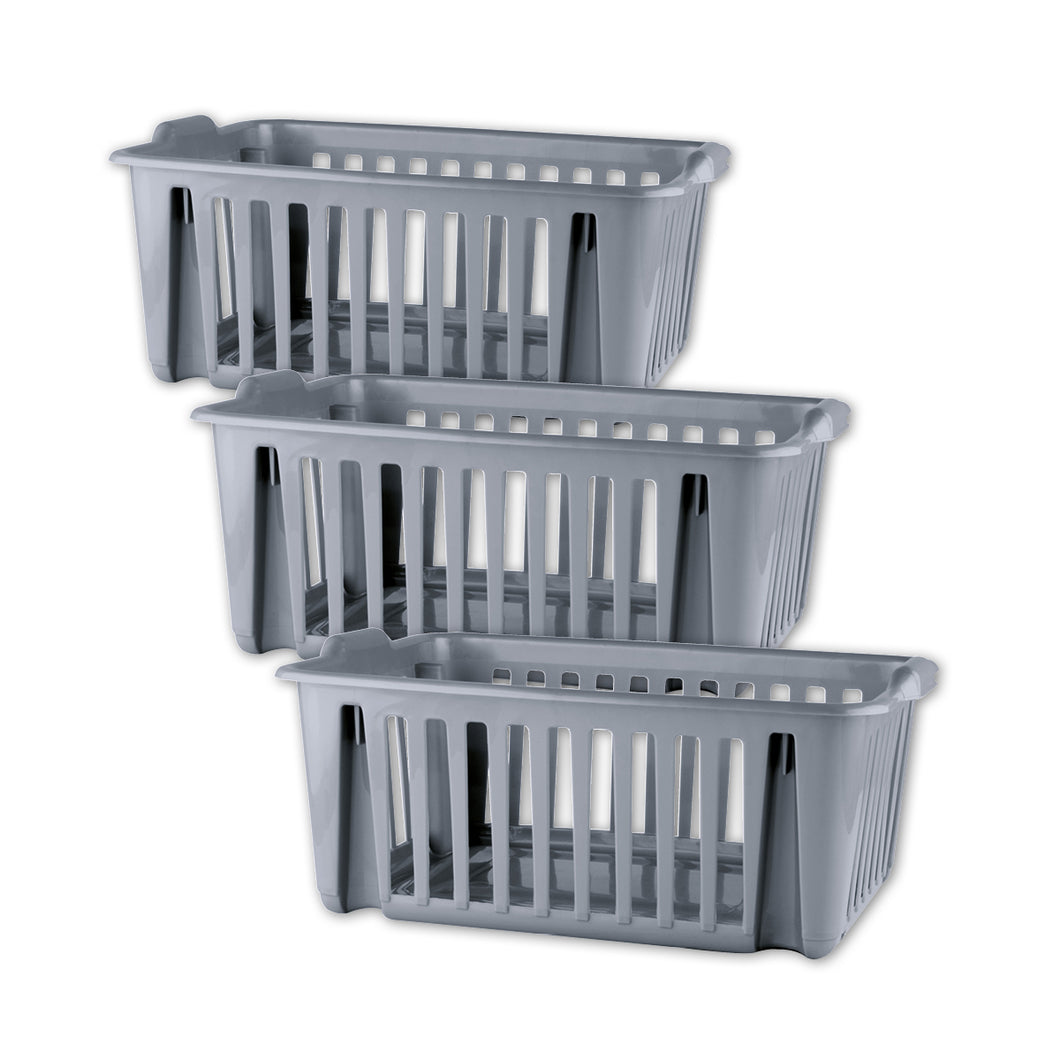 Gab Plastic Set of 3 Stackable Baskets, 39cm - Silver