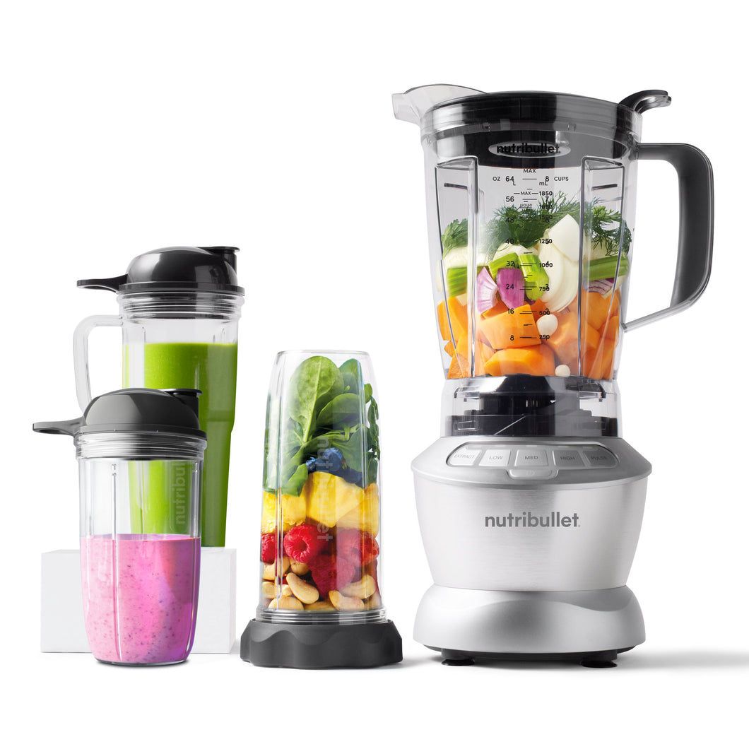 Nutribullet Full Size Blender + Combo , Multi-Function High Speed Blender, Mixer System with Nutrient Extractor, Smoothie Maker, Silver - 9 Piece Accessories, 1200 Watts