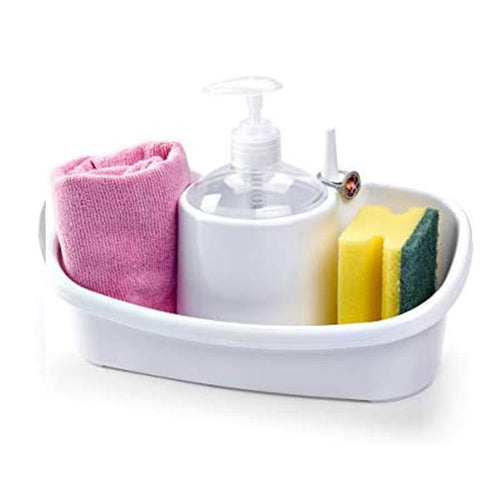 Plastic Forte Dual Sponge Holder & Soap Dispenser – White or Grey