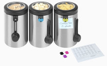 Load image into Gallery viewer, Brabantia Window Lid Food Cansiters with Magnetic Measuring Spoons, Set of 3 - 1.3L - Matt Steel