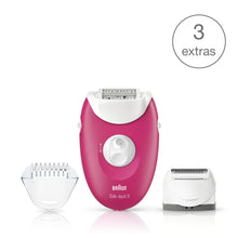 Load image into Gallery viewer, Braun Silk-Épil 3 Epilator with 3 Extras including Shaver Head, Trimmer Cap & Massage Rollers