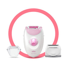 Load image into Gallery viewer, Braun Silk-Épil 3 Epilator, Pink with 2 Extras including Shaver Head & Trimmer Cap