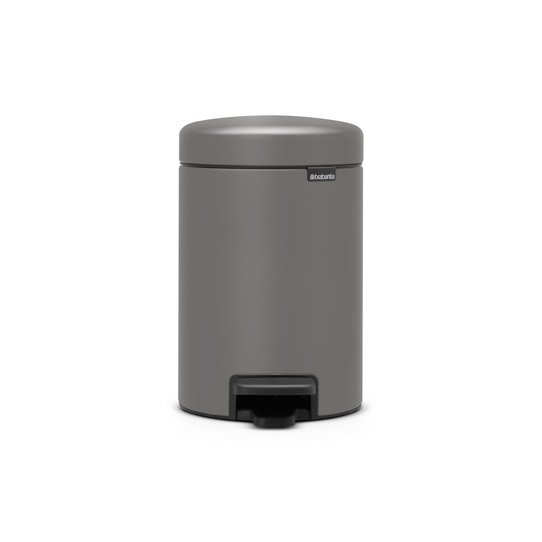 Brabantia New Icon Pedal Bin, 3 Liters - Mineral Concrete Grey
