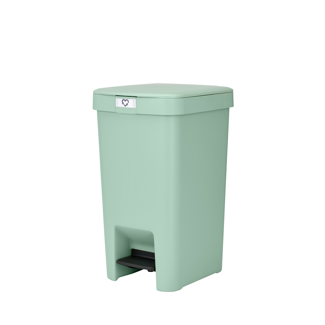 Brabantia StepUp Pedal Bin from Recycled Plastic - 16 Liters, Jade Green, side view.