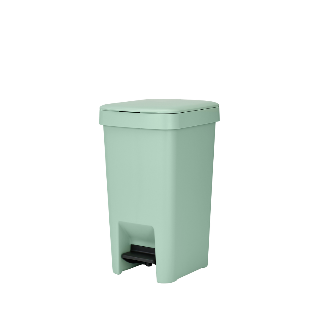 Brabantia StepUp Pedal Bin from Recycled Plastic - 10 Liters, Jade Green, side view.