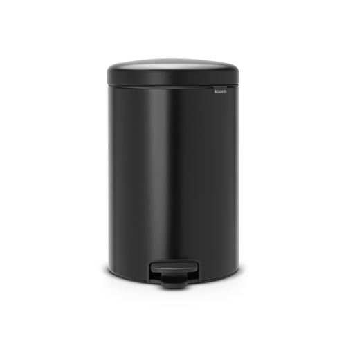 Brabantia New Icon Pedal Bin, 20 Liters - Matt Black, front view.