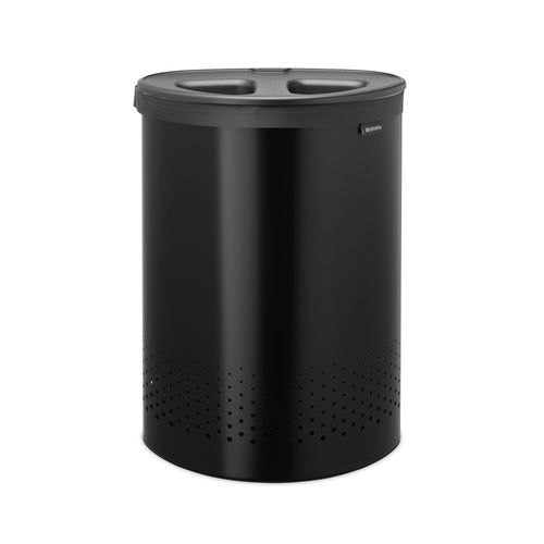 Brabantia Laundry Bin with Inner Removable Bag - 55 Liters, Selector - Matt Black, front view.