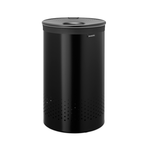 Brabantia Laundry Bin with Inner Removable Bag - 60 Liters, Matt Black, front view.
