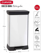 Load image into Gallery viewer, Curver Deco Rectangular Pedal Bin with Inner Bucket - 50 Liters, graphic with dimensions.
