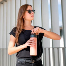 Load image into Gallery viewer, Lekue Insulated Stainless Steel Bottle with Loop - 500ml , Coral
