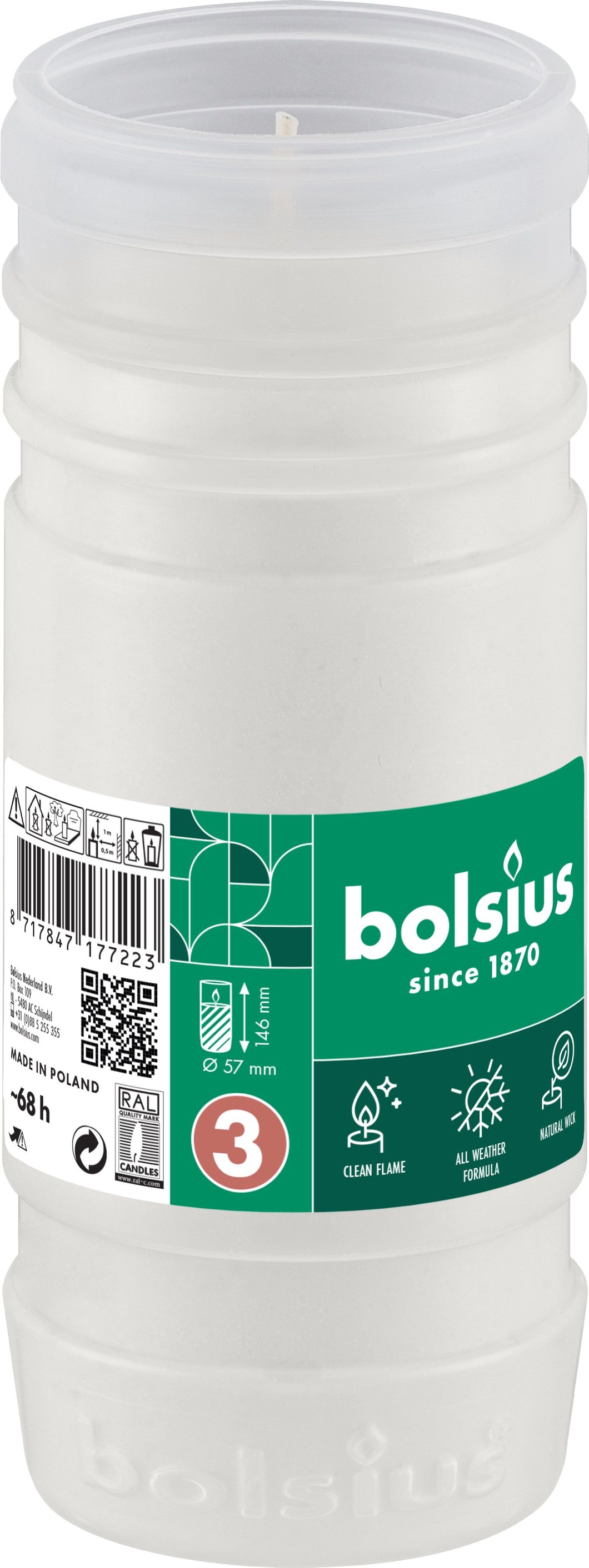 Bolsius Refill RP3 Candle, All Weather Formula - 146/57mm