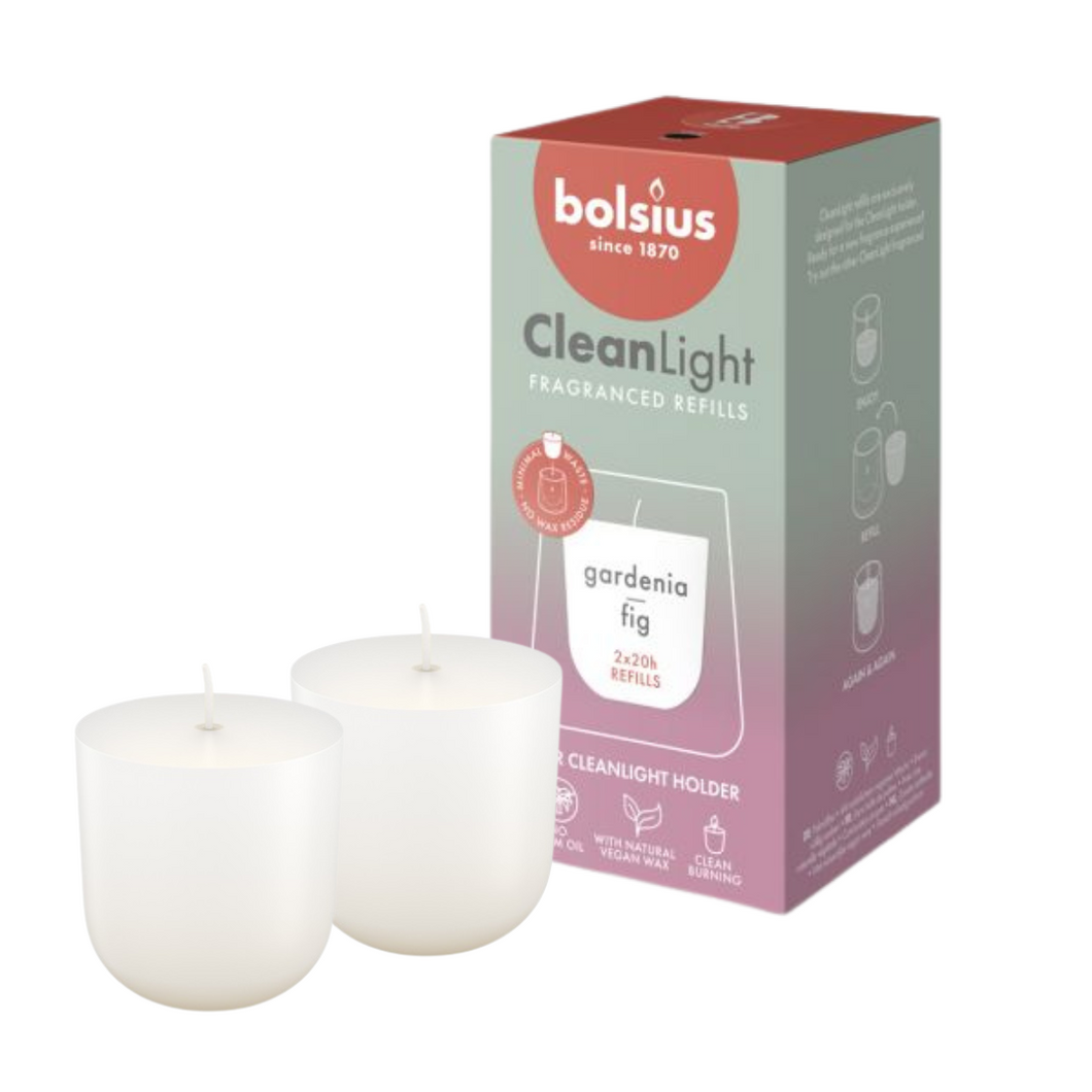 Bolsius CleanLight Fragranced Refill Candles, Pack of 2 - Gardenia & Fig