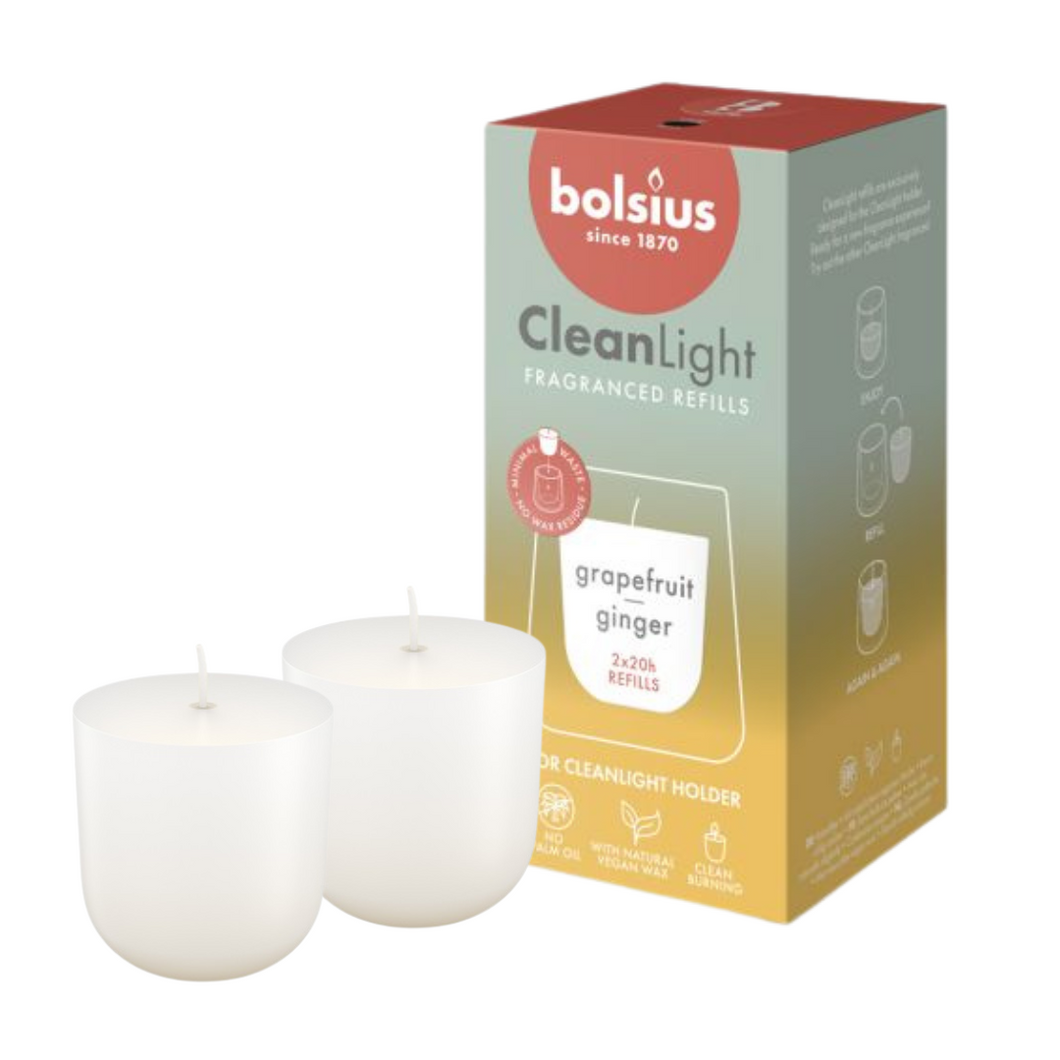 Bolsius CleanLight Fragranced Refill Candles, Pack of 2 - Grapefruit & Ginger