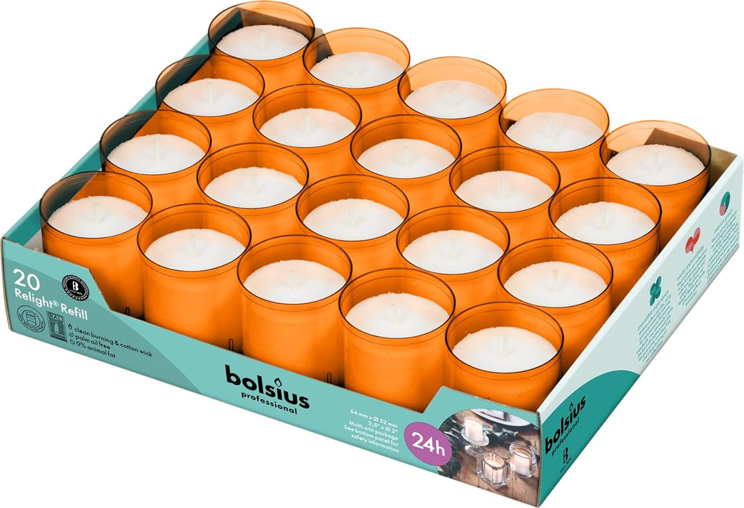 Bolsius Relight Refills / Votive Candles, 64/52mm, Tray of 20 Candles - Orange