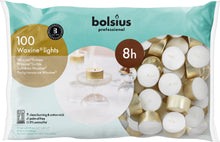 Load image into Gallery viewer, Bolsius Professional Waxine Lights (Tealights), 8 hour Burn Time, Bag of 100 - Gold
