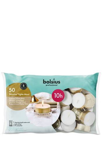 Bolsius Professional Waxine Lights Maxi - Pack of 50, 10 hour burn-time