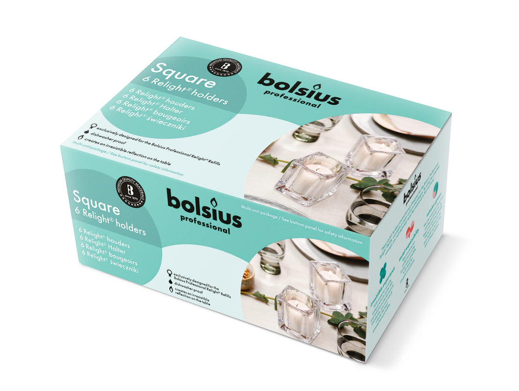 Bolsius Square ReLight Holders, Pack of 6 - Transparent, 90/70mm