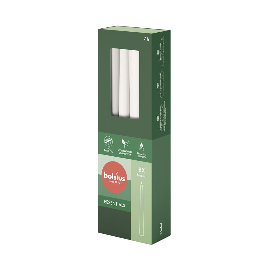 Bolsius Essentials Box of 8 Tapered Candles 245/24mm - Cloudy White