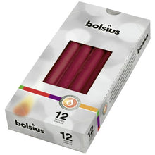 Load image into Gallery viewer, Bolsius Tapered Candles Individually Wrapped in Cello, 24.5 x 2.4cm Wine Red, per Piece or Box of 12.

