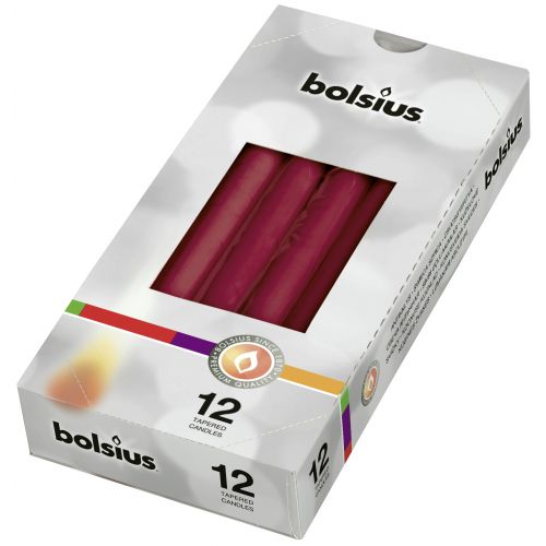Bolsius Tapered Candles Individually Wrapped in Cello, 24.5 x 2.4cm  - Wine Red, per Piece or Box of 12