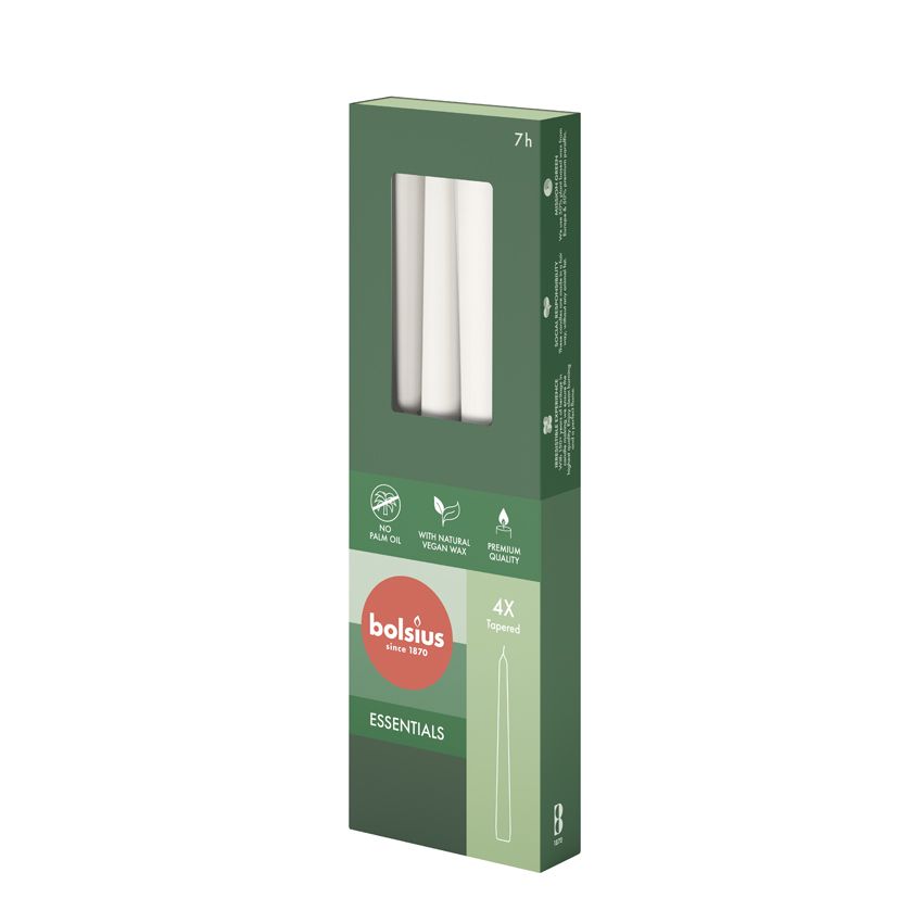 Bolsius Essentials Box of 4 Tapered Candles 245/24mm - Cloudy White