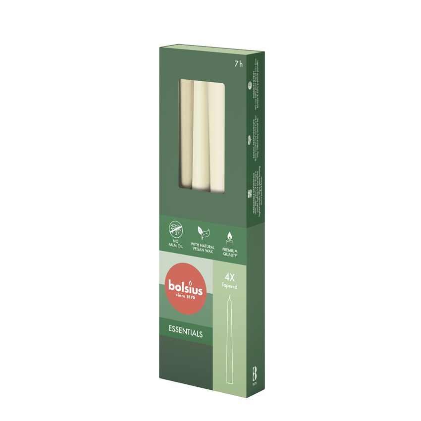 Bolsius Essentials Box of 4 Tapered Candles 245/24mm - Soft Pearl