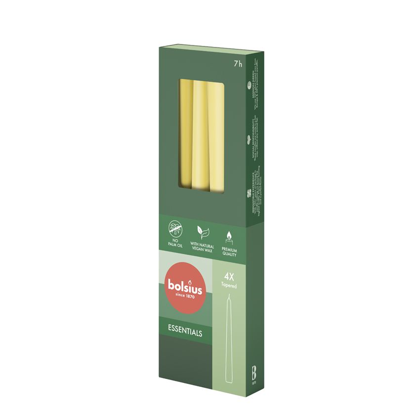 Bolsius Essentials Box of 4 Tapered Candles 245/24mm - Sunny Yellow