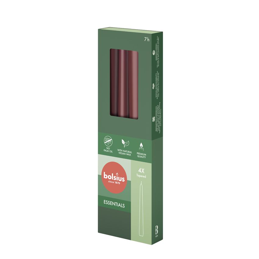 Bolsius Essentials Box of 4 Tapered Candles 245/24mm - Velvet Red