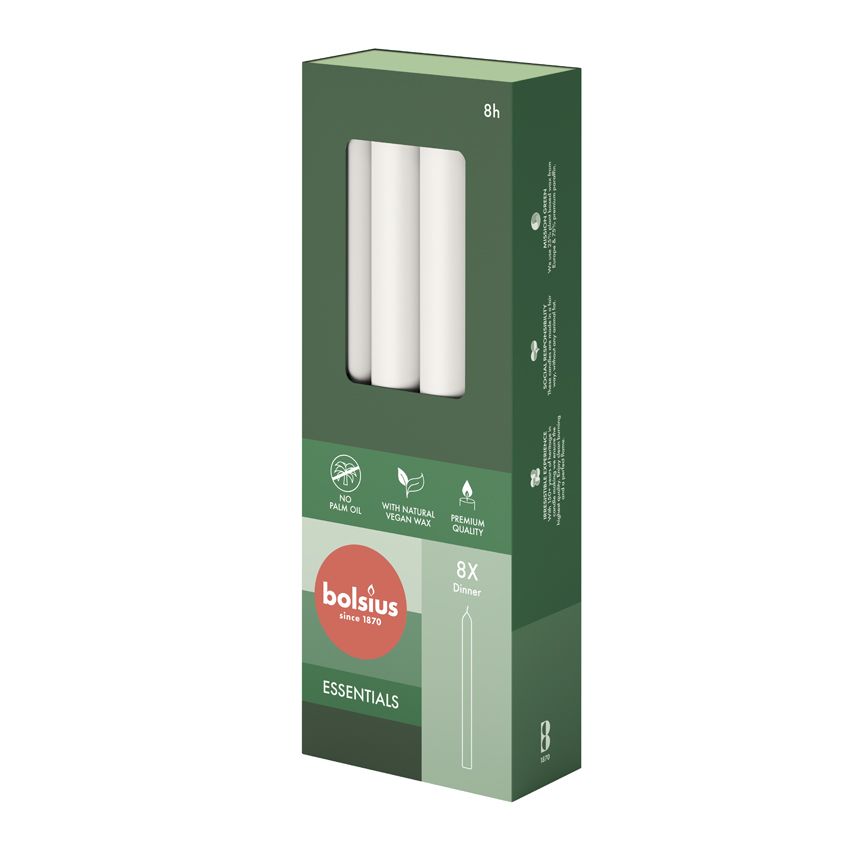 Bolsius Essentials Box of 8 Dinner Candles 230/20mm - Cloudy White