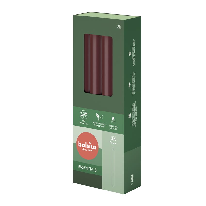 Bolsius Essentials Box of 8 Dinner Candles 230/20mm - Velvet Red