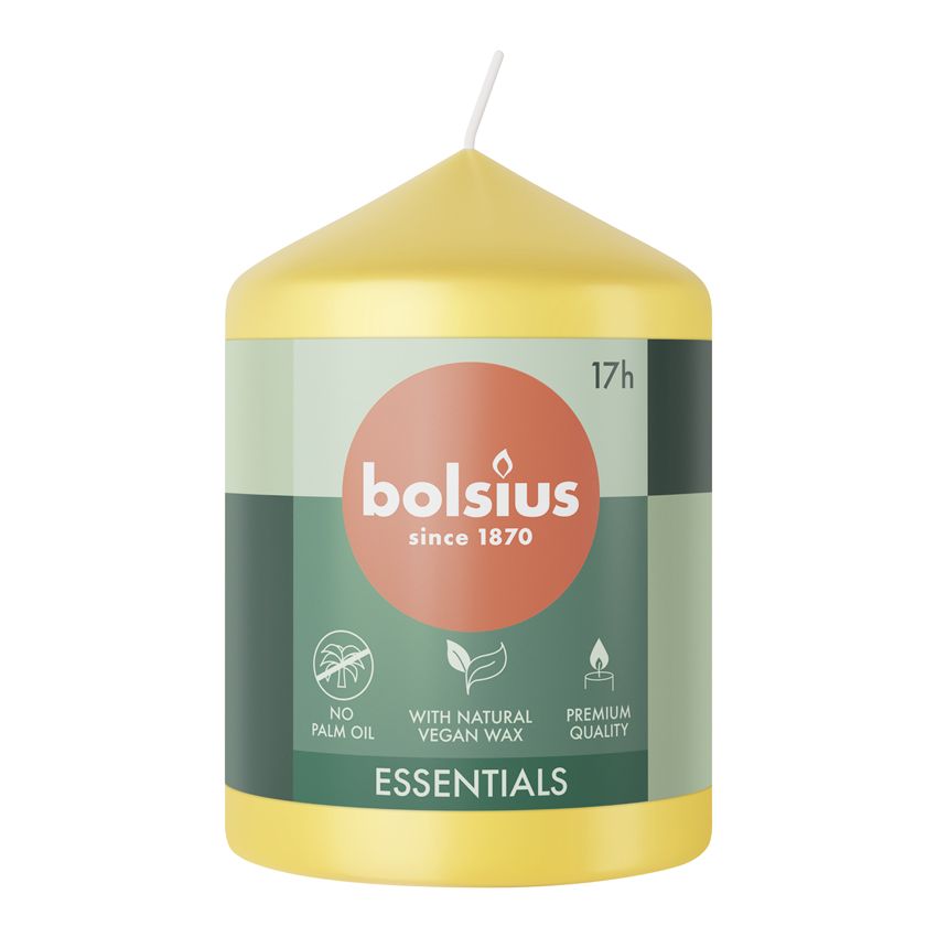 Bolsius Essentials Unscented Pillar Candle 80/58mm - Sunny Yellow