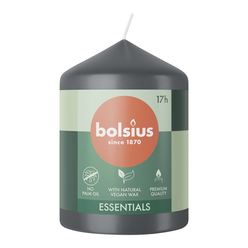 Bolsius Essentials Unscented Pillar Candle 80/58mm - Stormy Grey