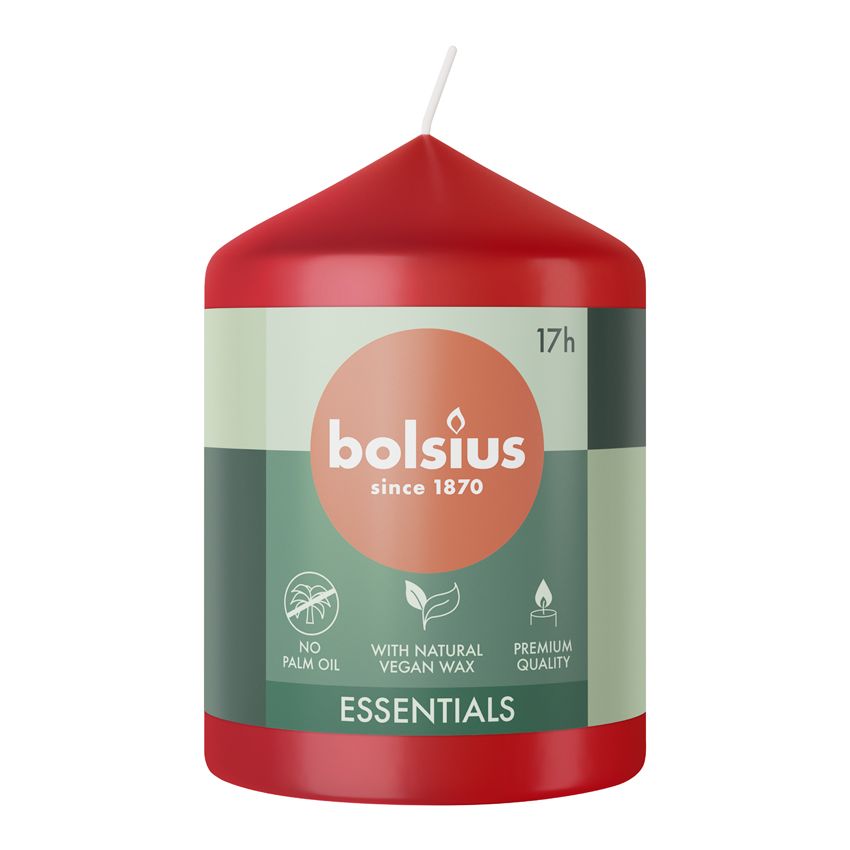 Bolsius Essentials Unscented Pillar Candle 80/58mm - Delicate Red