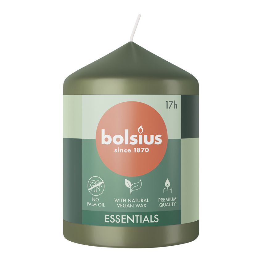 Bolsius Essentials Unscented Pillar Candle 80/58mm - Fresh Olive
