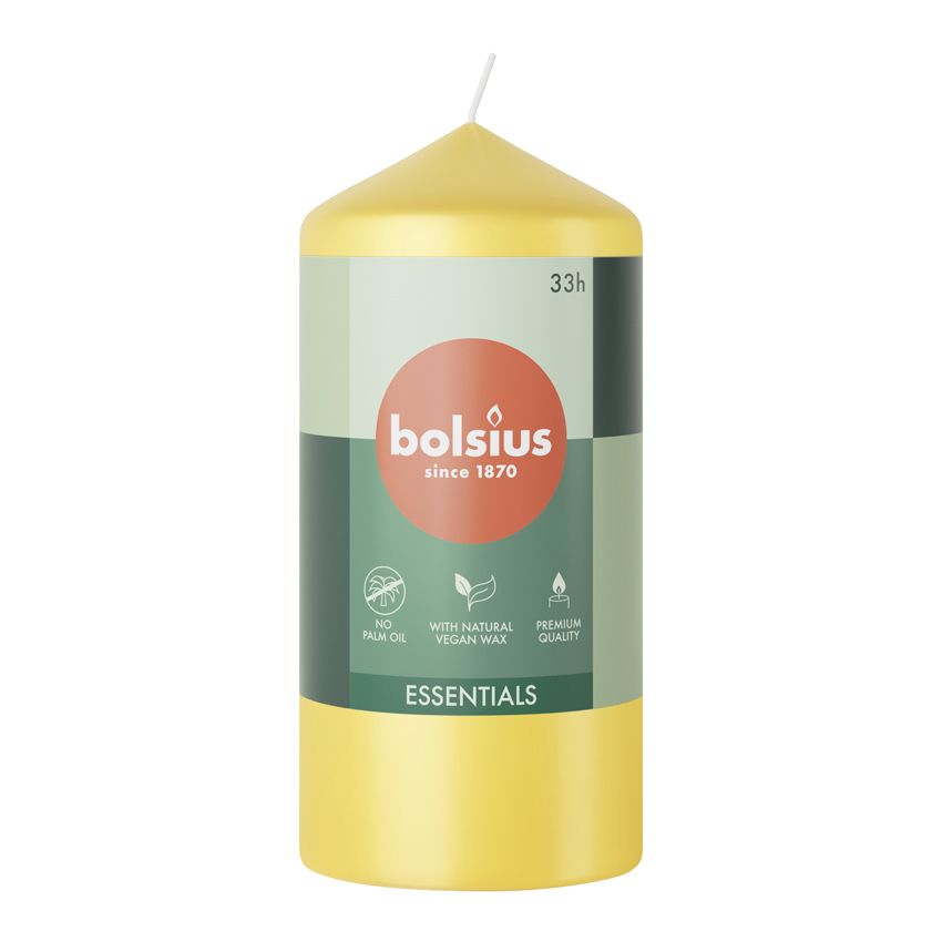 Bolsius Essentials Unscented Pillar Candle 120/58mm - Sunny Yellow