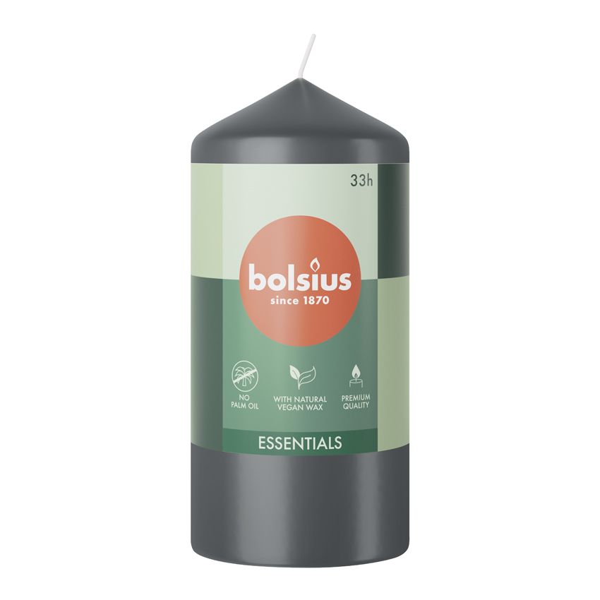 Bolsius Essentials Unscented Pillar Candle 120/58mm - Stormy Grey