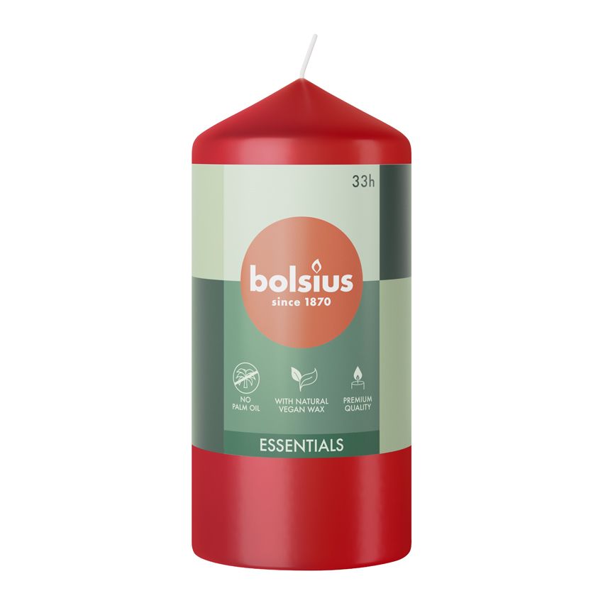 Bolsius Essentials Unscented Pillar Candle 120/58mm - Delicate Red