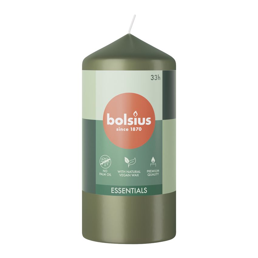 Bolsius Essentials Unscented Pillar Candle 120/58mm - Fresh Olive