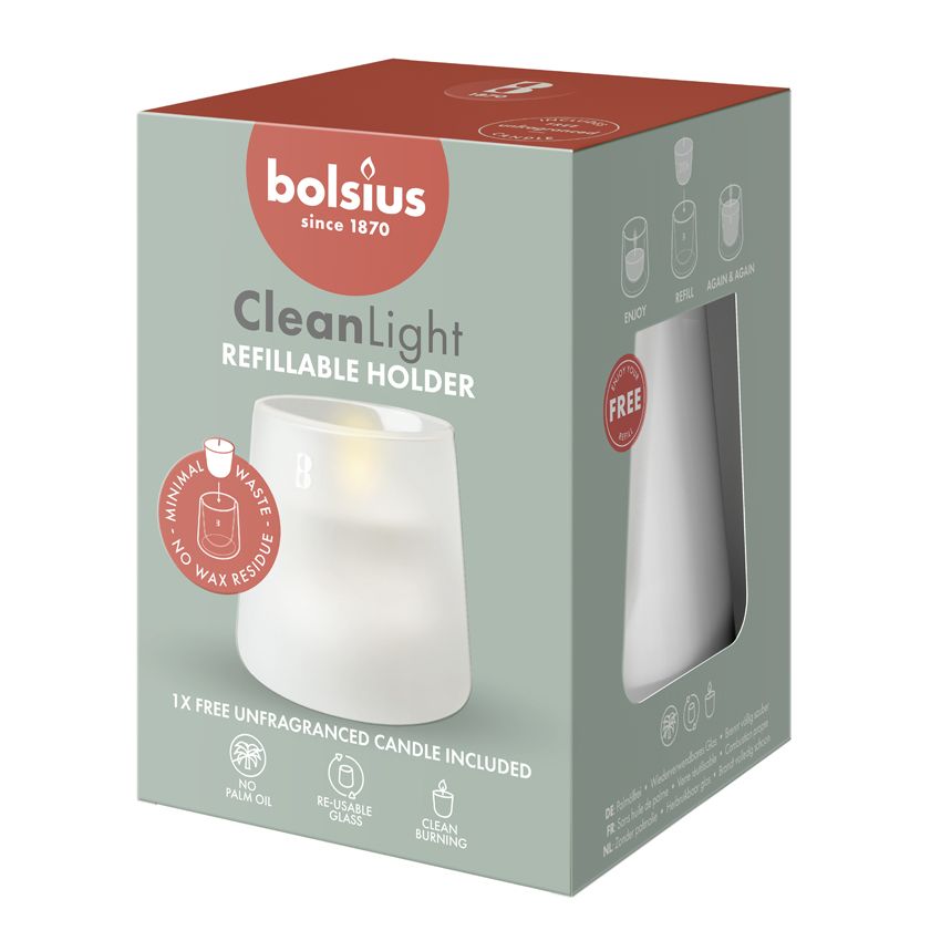 Bolsius CleanLight Refillable Holder, Fragranced Refill Starterkit, Gardenia & Fig - 83/140mm
