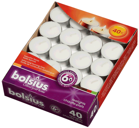 Bolsius Box of 40 Tealight Candles, 6-hour Burn Time