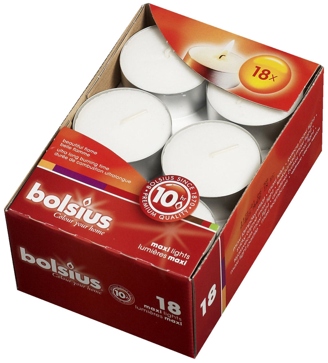 Bolsius Box of 18 Maxi-light Candles, 10-hour Burn Time