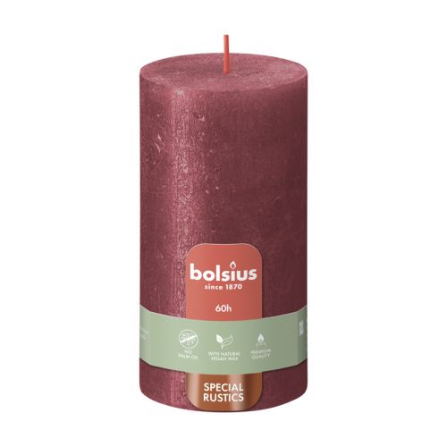 Bolsius Shimmer Special Rustic Pillar Candle, Red - 130/68mm