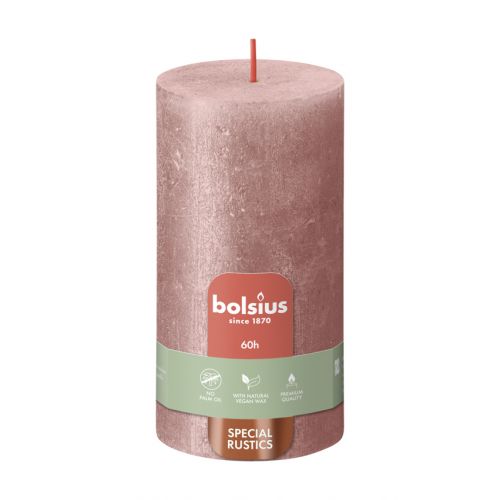 Bolsius Shimmer Special Rustic Pillar Candle, Pink - 130/68mm