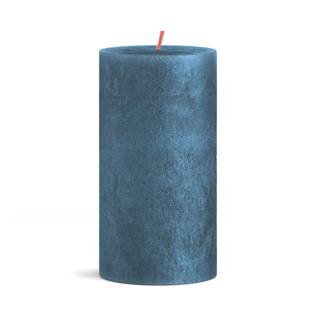 Bolsius Shimmer Medium Rustic Pillar Candle, Blue - 130/68mm