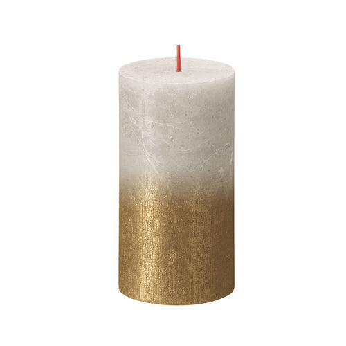 Bolsius Sunset Rustics Medium Rustic Pillar Candle, Sandy Grey + Gold - 130/68mm.