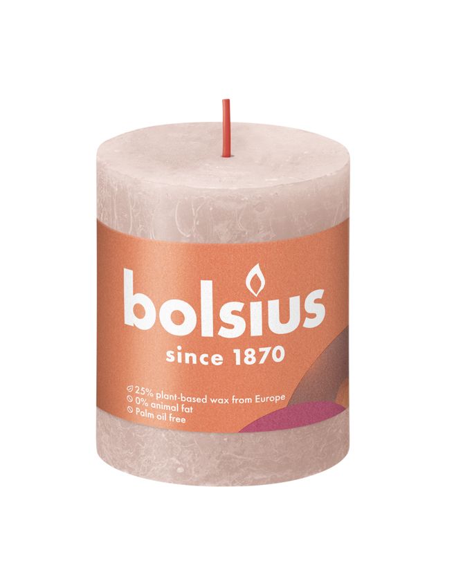 Bolsius Small Rustic Pillar Candle, Misty Pink - 80/68mm