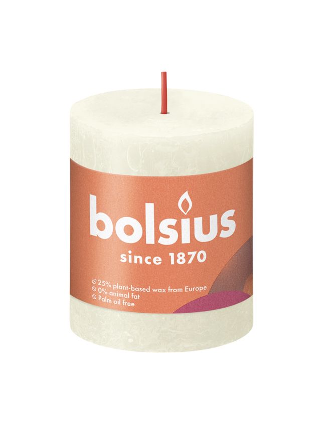 Bolsius Small Rustic Pillar Candle, Soft Pearl - 80/68mm