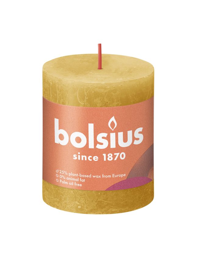 Bolsius Small Rustic Pillar Candle, Yellow - 80/68mm
